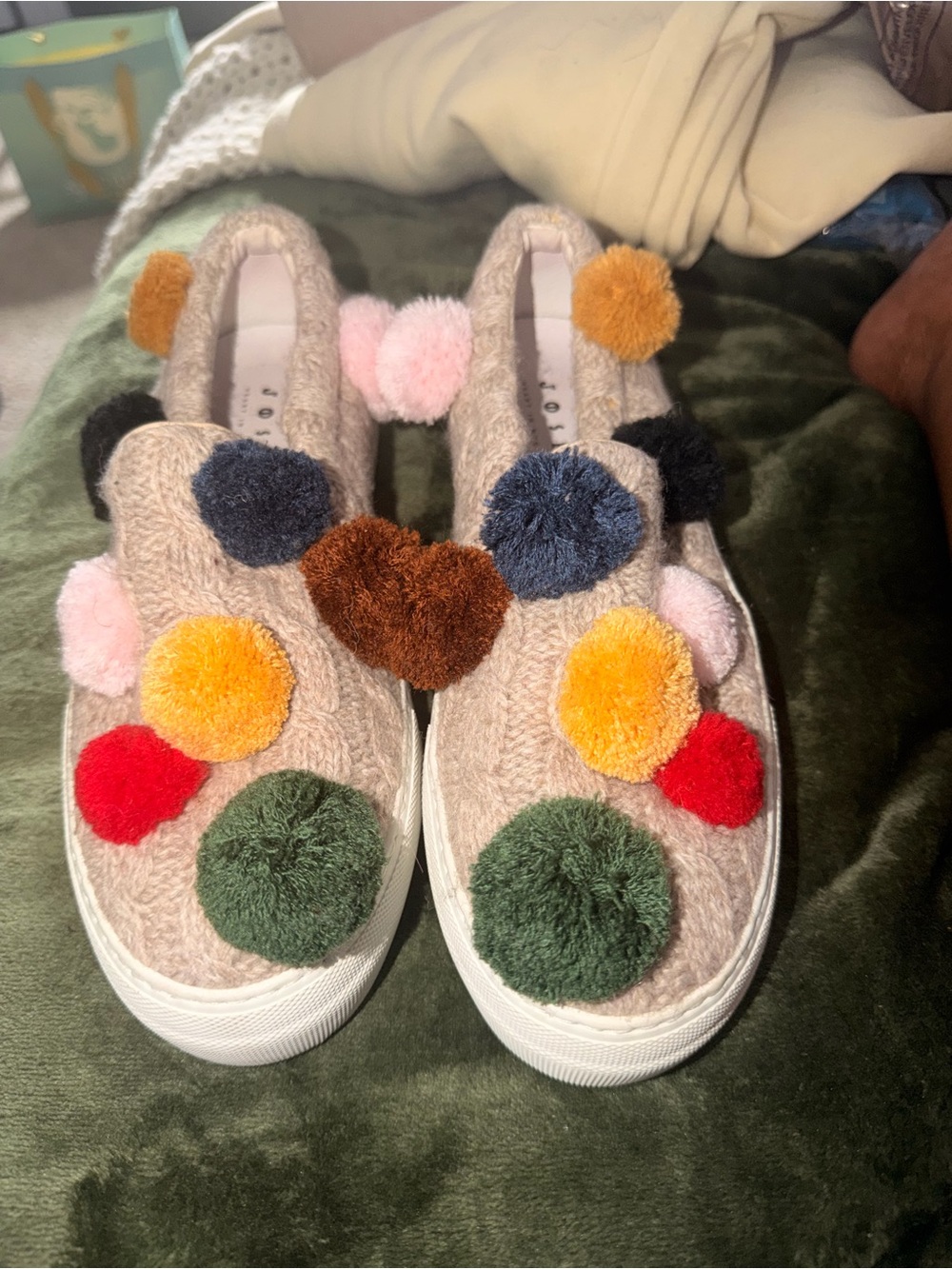 Cable-Knit Pom-Pom Slip-On Sneakers